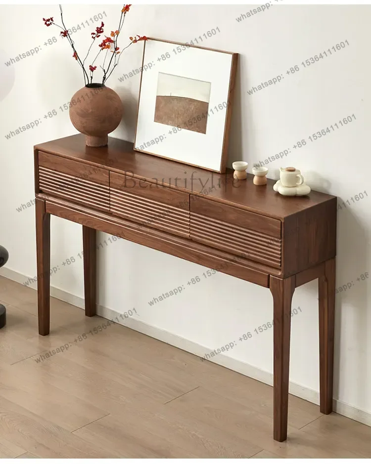 YJ  North American Black Walnut Entrance Solid Wood Entrance Cabinet Against The Wall Foyer Entrance Table High-footed Locker