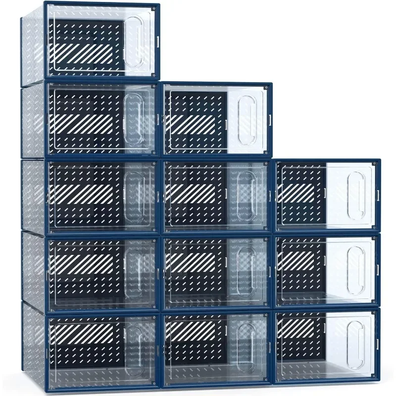 X-Large Shoe Storage Boxes, 12 Pack Shoe Organizers with Magnetic Door, Four Way Connection Shoe Containers