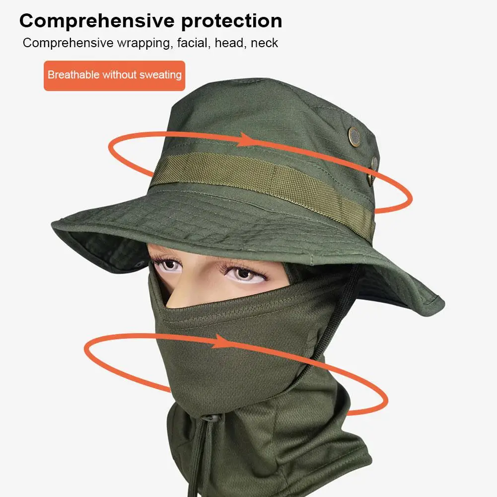 Women Men Hiking Fishing Boonie Hat Outdoor Sport Sun UV Protection Neck Face Camouflage Adjustable Bucket Caps and Mask