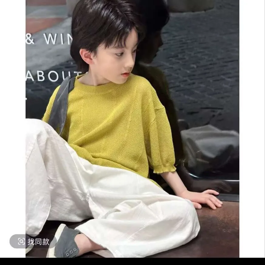 

Summer New Children's Clothing Set for Boys Knitted Short Sleeve Top + Pants Two-Piece Suit Kids' Apparel