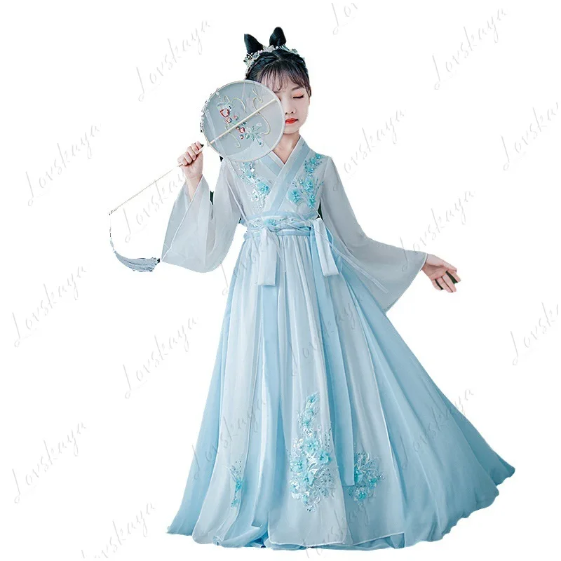 Kids Chinese Tang Style Hanfu Dress Super Fairy Ancient Gown for Spring Summer Daily Wear
