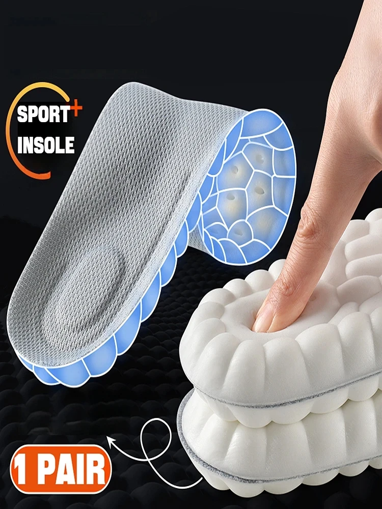 1Pair 4D Soft Footbed Leg Fatigue Relief Insoles Plantar Fasciitis Insoles Sports Shock Absorbing Insoles Shoe Accessories