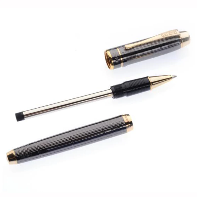 Hero 953 Metal Gray Tiny Squares Checked Barrel Refillable Roller Ball Pen Gold Trim Professional Office Stationery Writing