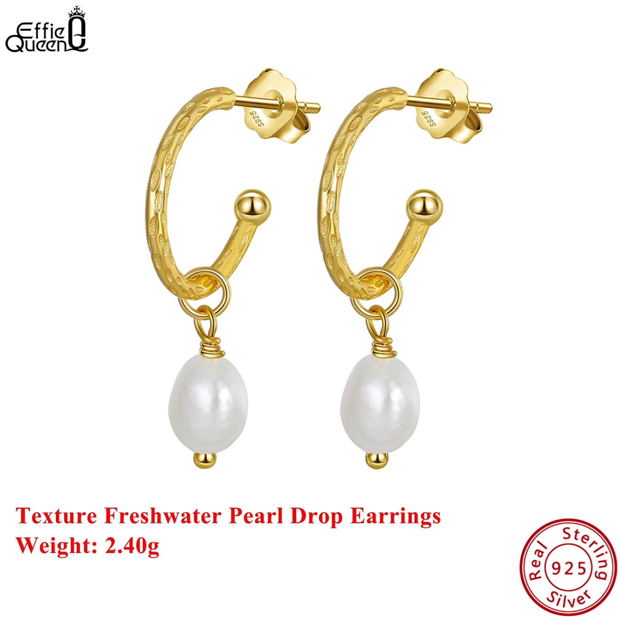 

Effie Queen 925 Solid Sterling Silver 14k Gold Oval Freshwater Pearl Drop Earrings Wedding Jewelry for Women Banquet Gift GPE16