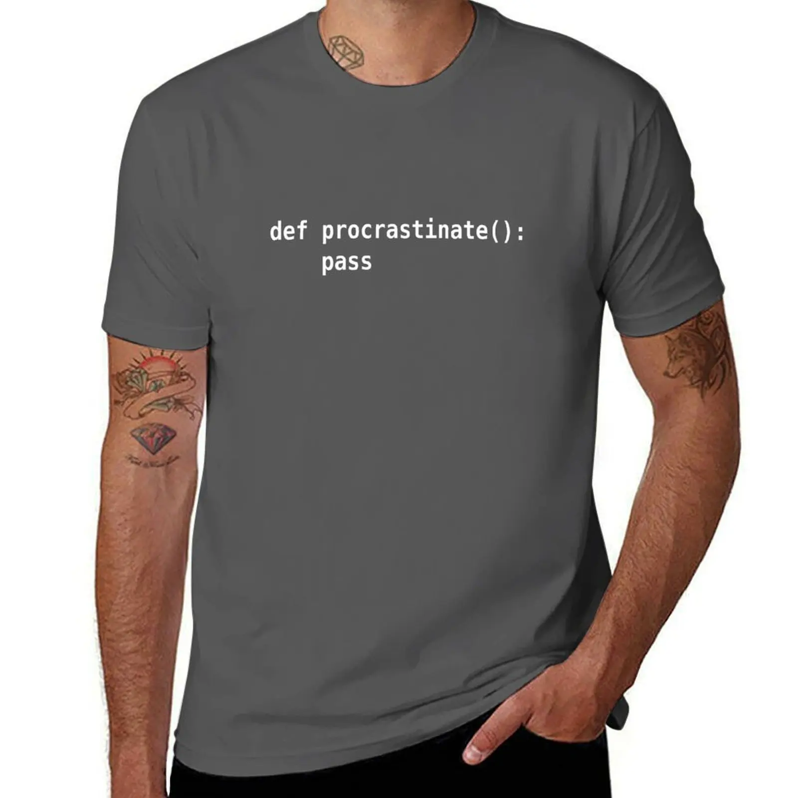 def procrastinate pass - Programmer Humor for Pythonistas White Font T-Shirt Basic Regular Fit Casual T-Shirt