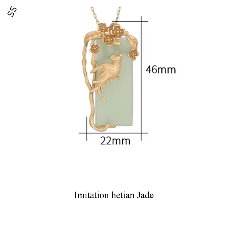 Chinese Style Design Copper Gold-Plated Xi Que Floral Branch Pendant Necklace - Affordable Quality Faux Hetian Jade Charm