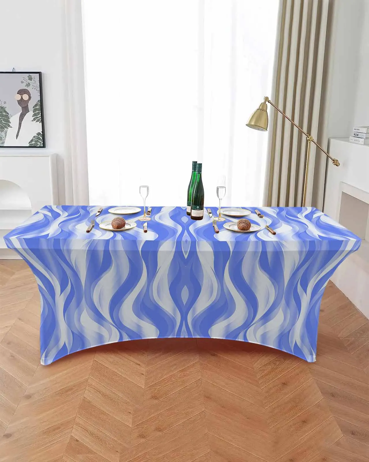 Abstract Gradient Line Light Blue Table Skirt Wedding Decoration Home Birthday Party Table Skirt Dessert Table Cover Home Decor