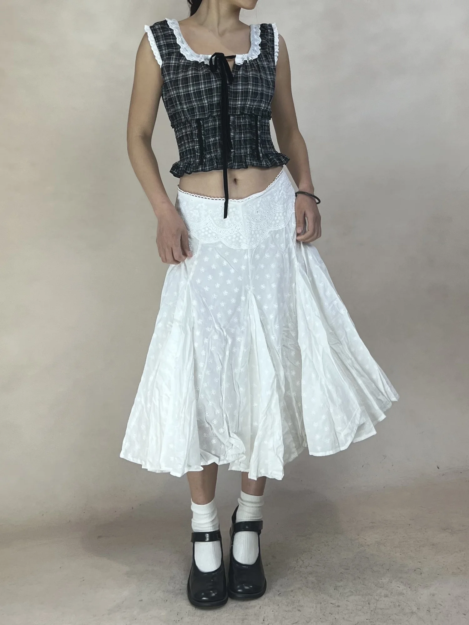 

Элегантная кружевная юбка миди А-силуэта с вышивкой и вырезами, женская, весна 2026, новый стиль, из смесового хлопка, длинная юбка, женская мода