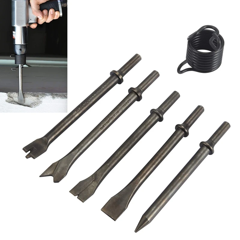 Kit di strumenti per punte a scalpello pneumatico per martello pneumatico per levigatura resistente da 6 pezzi