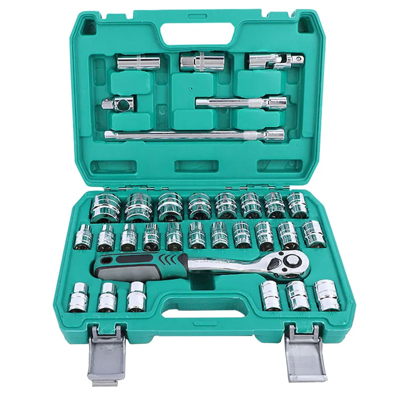 Set of 32pcs Cr-V Mechanic Ratchet Wrench Socket Combination Tool Set Hand Repair Tool Kits for Cars, Motorcycles and Bicycles