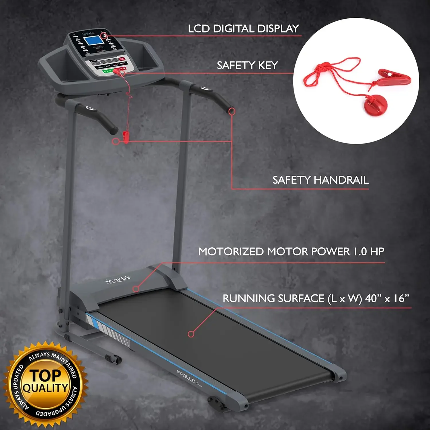 Folding Treadmill -  Home Fitness Equipment with LCD for Walking & Running - Cardio Exercise Machine - Preset