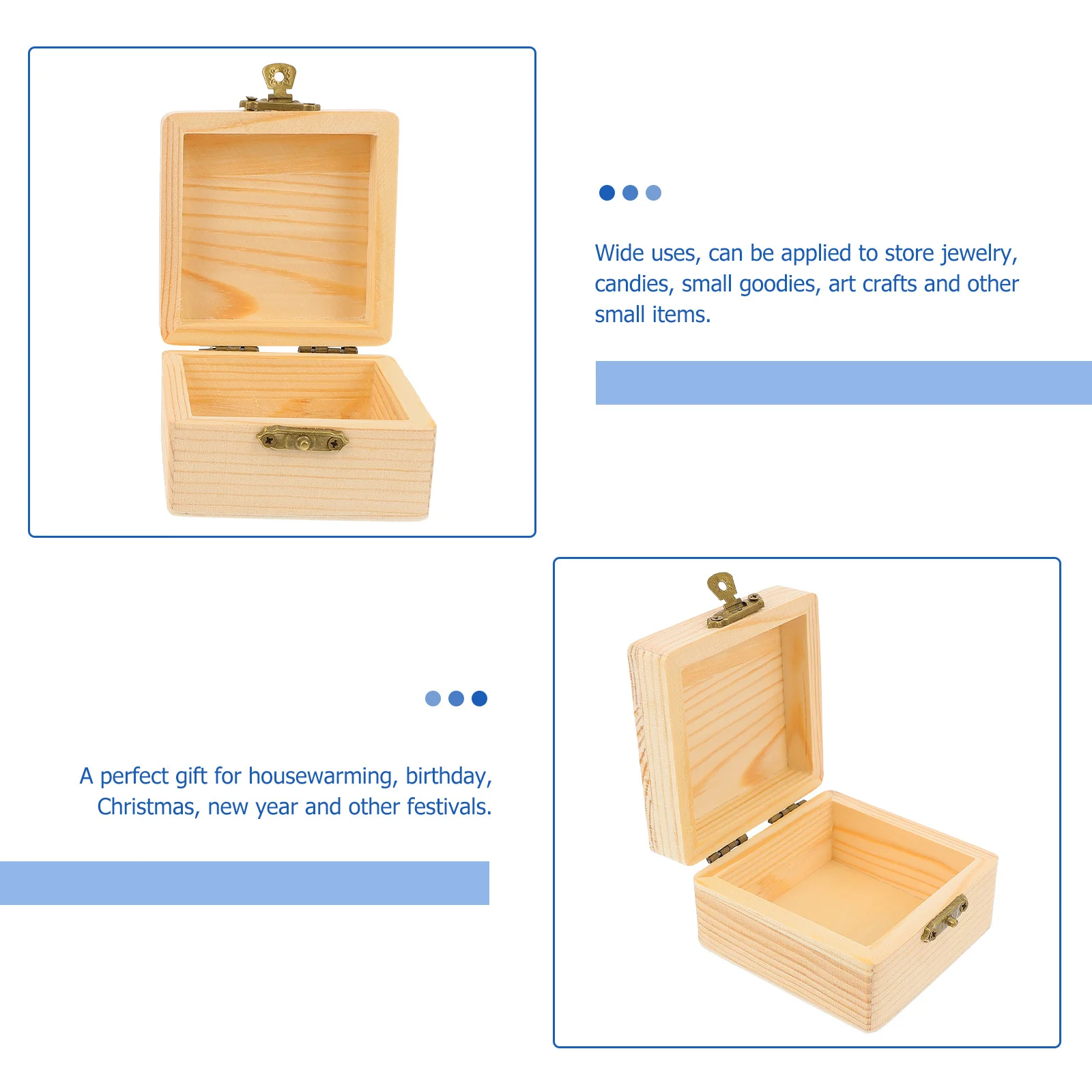 

2Pcs Wooden Packaging Small Jewelry Storage Case Art Crafts Wear Resistant Long Life Unfinished Box Box