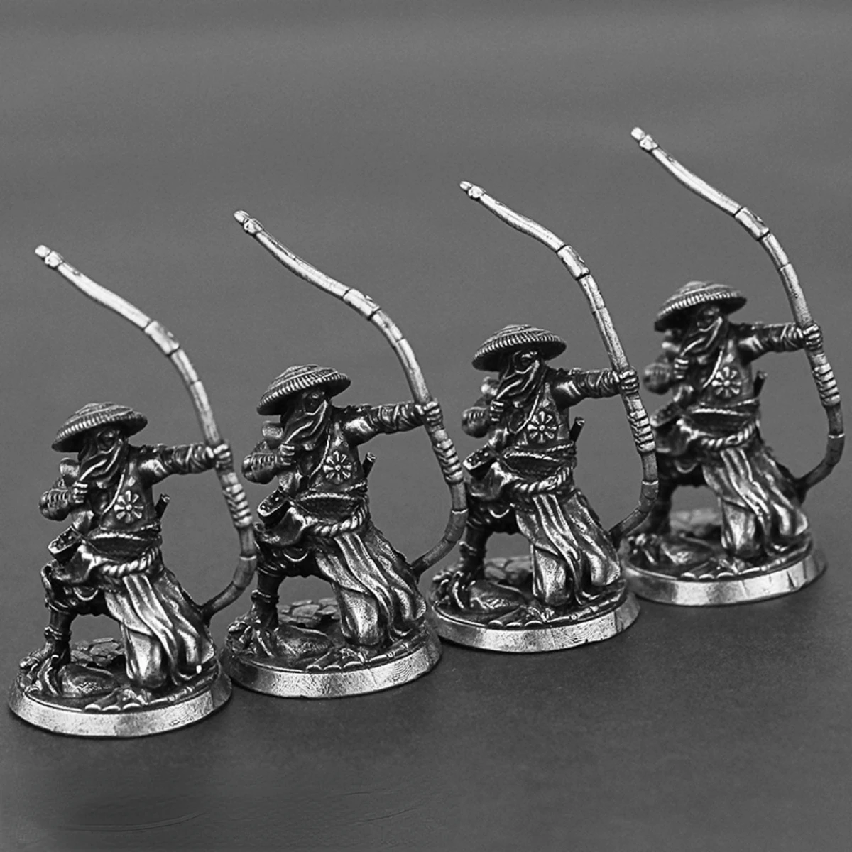 Hand Drawn Copper Japanese Shogunate Samurai Figurines Miniatures Vintage Metal Soldiers Statue Diorama Desktop Toys Ornaments