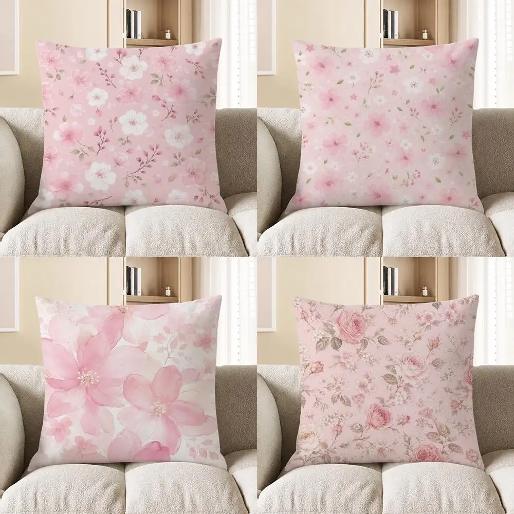 Adorable Light Pink Gentle Petals Cushion Cover Short Plush Cushion Cover Pillowcase Home Decor for Sofa Bedroom Holiday Gift