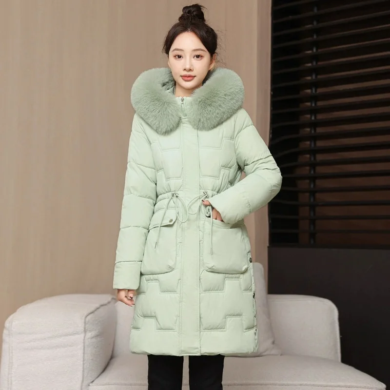

Women's Winter Parka Coat 2025 New Hooded Korean Lady Down Cotton Jacket Warm Temperament Ladies Long Cotton Padded Outerwear