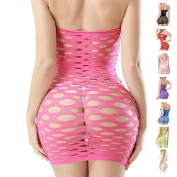 Sexy Lingerie Vrouwen Body Lenceria Erotische Visnet Sensuele Seks Doorzichtig Roze Jurk Mesh Bodysuit Ondergoed Kostuums