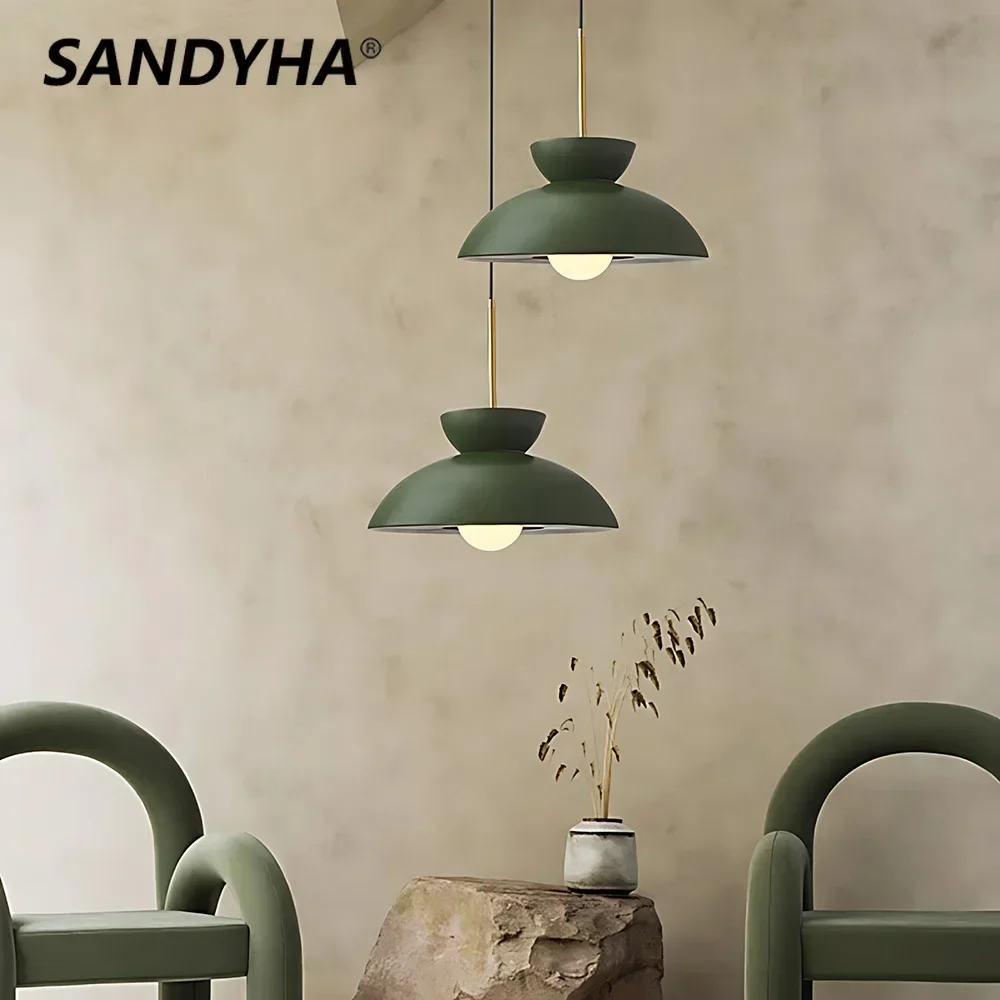 Bowl shaped Cream Style Room Bedside Living Room Pendant LightModern Wabi Sabi Restaurant Decorative LED Chandelier Nordic