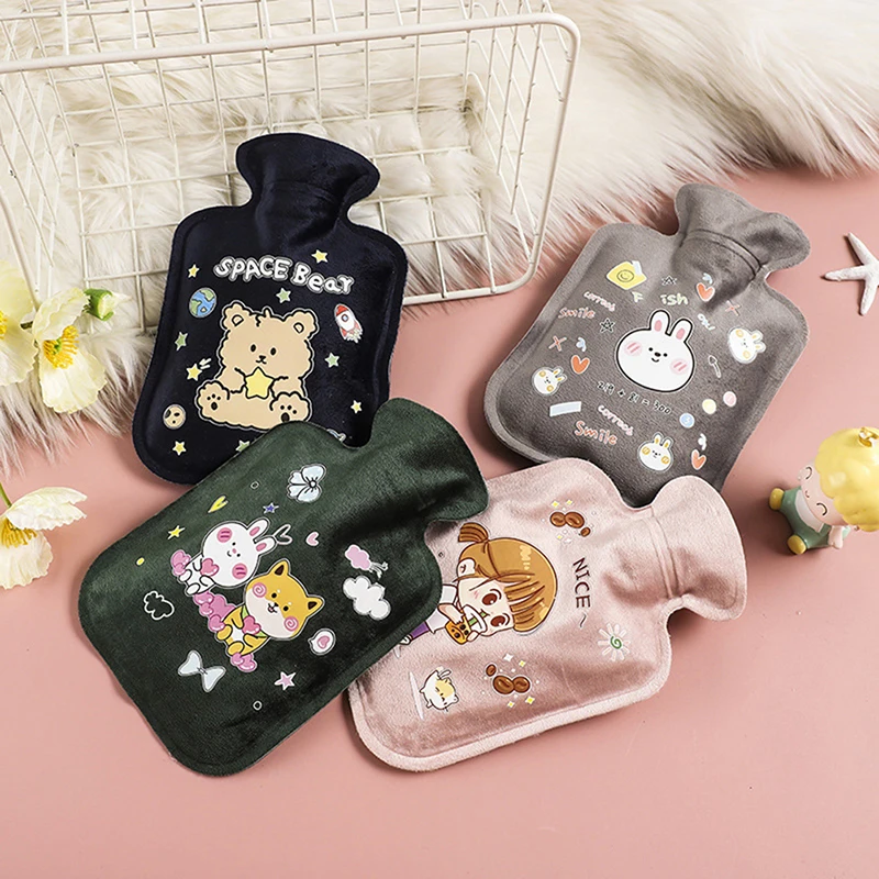 Cute Hot Water Bottle Bag Girls PVC/ Plush Shoulder Hand Warmer Heat Pack Warm Belly Instant Hot Pack Winter Water Heating Pad