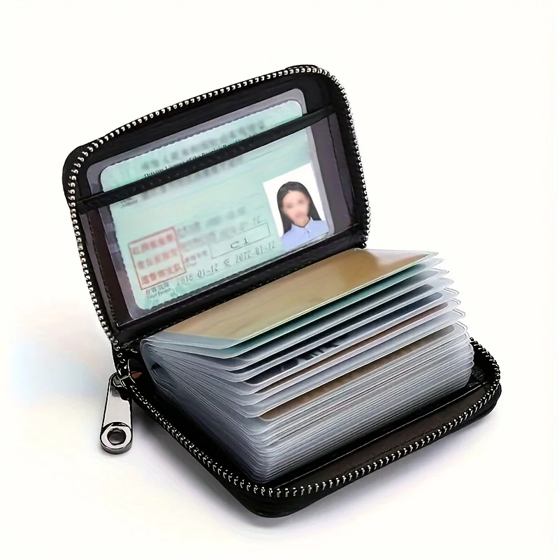 Ultra-thin RFID Anti-theft Zipper Wallet for Men - Multi-functional Card Holder, Secure Travel Document Organizer, Holds 20+ Cards and Cash, Durable Black Design, Minimalist Metal Buckle Pendant