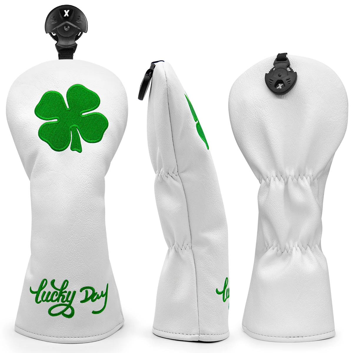 Branco Premium Couro Golf Headcovers, Lucky Clover Head Cover, Alta Qualidade Driver Wood Cover Set, Fairway Hybrid Golf Madeira