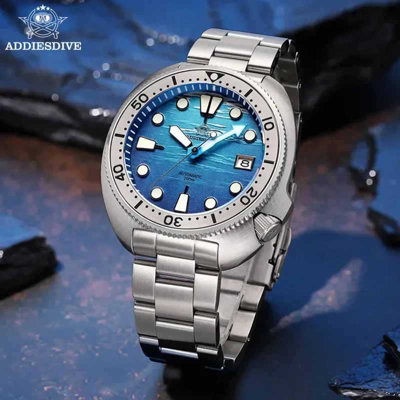 

ADDIESDIVE Sea Dial Mens Automatic Watch NH35 Sapphire Diving Mechanical Watches AD2045 Blue Luminous 200M Waterproof Wristwatch