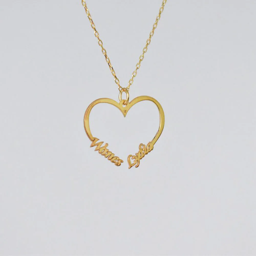 مخصص اثنين اسم القلب قلادة شخصية داينتي المزدوج اسم زوجين مجوهرات الفولاذ المقاوم للصدأ قلادة هدية عيد ميلاد للفتيات
