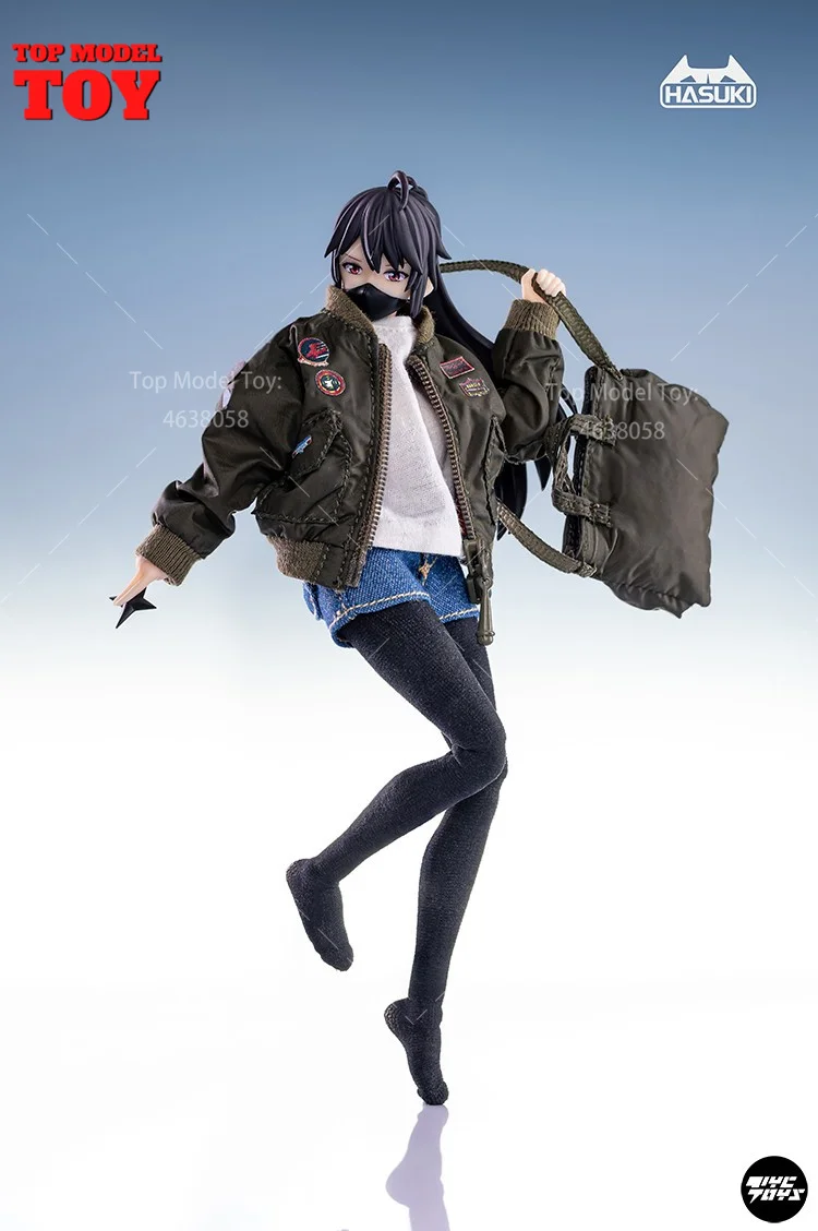 HASUKI 1/12 Scale CS007 CS008 CS009 Air Force Jacket T-shirt Denim Shorts Down Jacket Clothes Model Fit 6'' Female Soldier Body