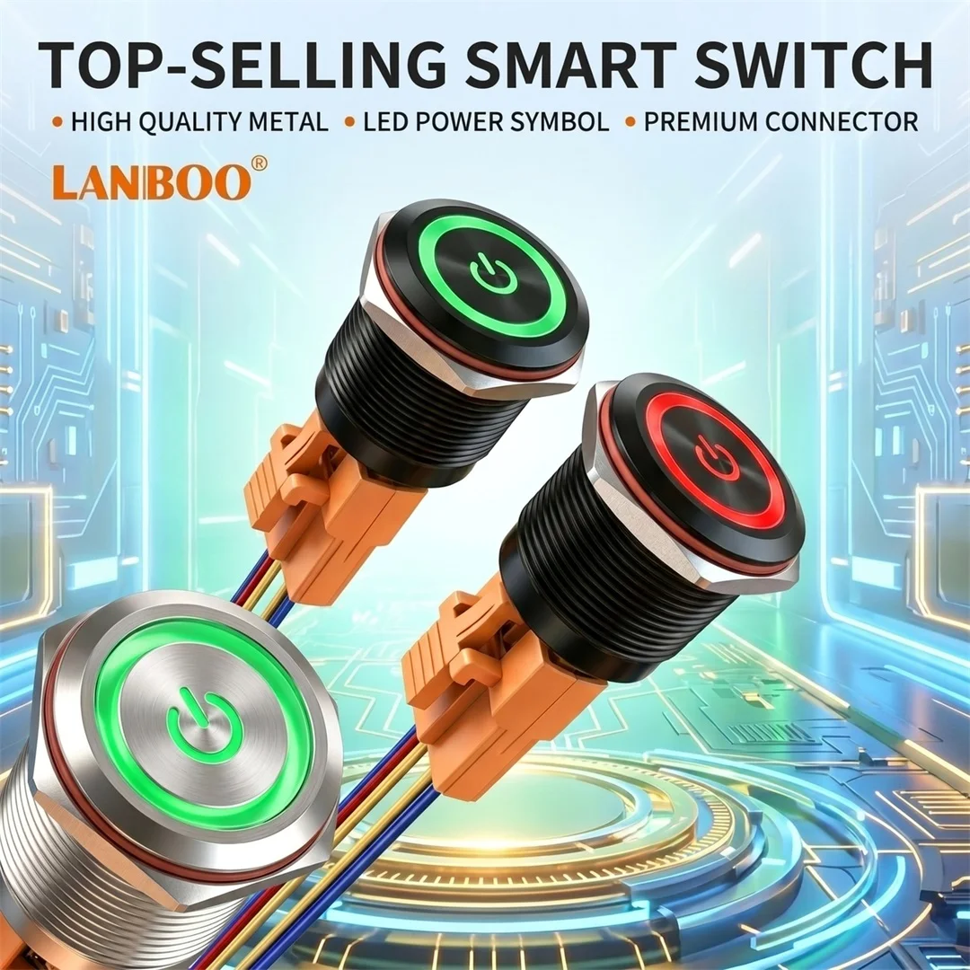 LANBOO 25mm push button switch illuminated metal switch anti-vandal momentary latching