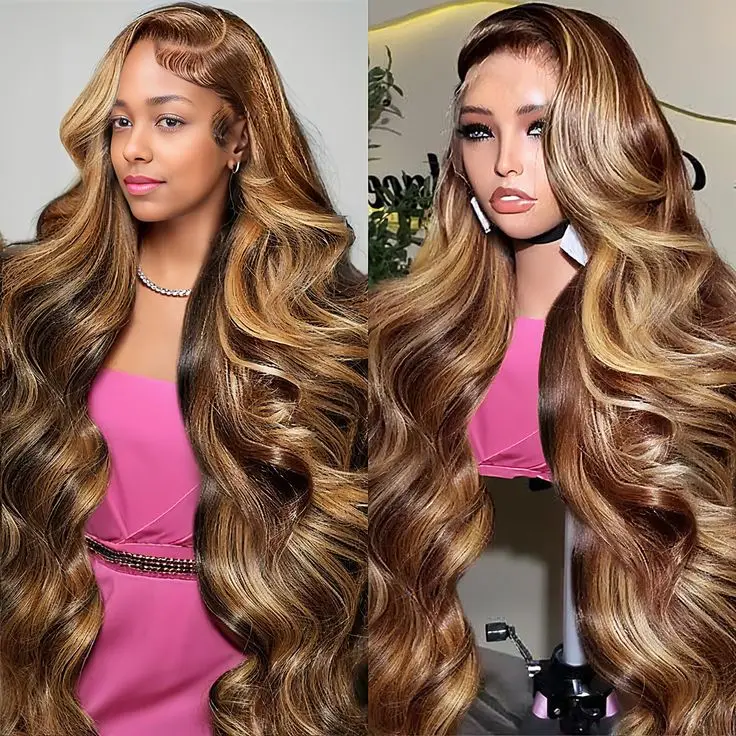 Dialola Body Wave 13x6 Hd Kant Frontale Pruik Hoogtepunt Pruik Echt haar 1b/30 Sluiting Pruik 5x5 Hd Kant Lijmloze Pruik Klaar om te dragen