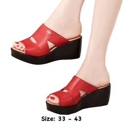 Sandali con zeppa estivi di alta qualità per donna 6cm tacco medio 2024 taglia 32 33 42 43 piattaforma open toe scarpa elegante nero rosso bianco