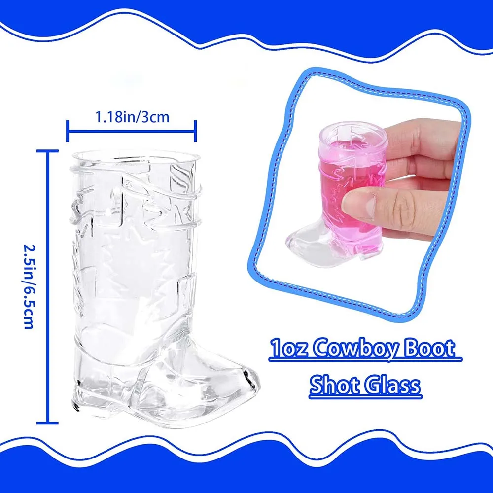 12Pcs Cowboy Boot Shot Glasses,Mini Plastic Boot Cups, Clear Pattern Beer Boot Mugs Western Cowboy Cowgirl Theme Party Supplies