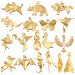 Simple Unique Paper Fold Flamingo Butterfly Lion Bear Elephant Animal Charm Pendant,Gold Plated for Handmade Jewelry Supply L17