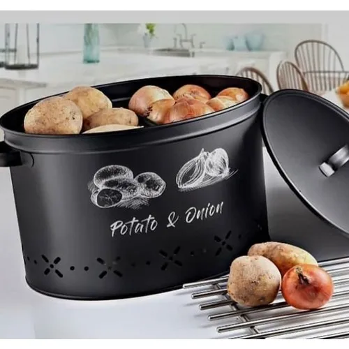 Evvehediyelikeşya 2 Compartments Black Metal Potato Onion Vegetable Storage Container 18 Liter