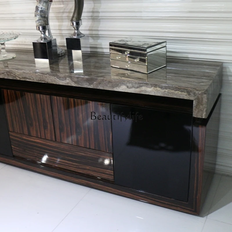 5Natural Gray Cave Stone Marble Side Cabinet Modern Restaurant