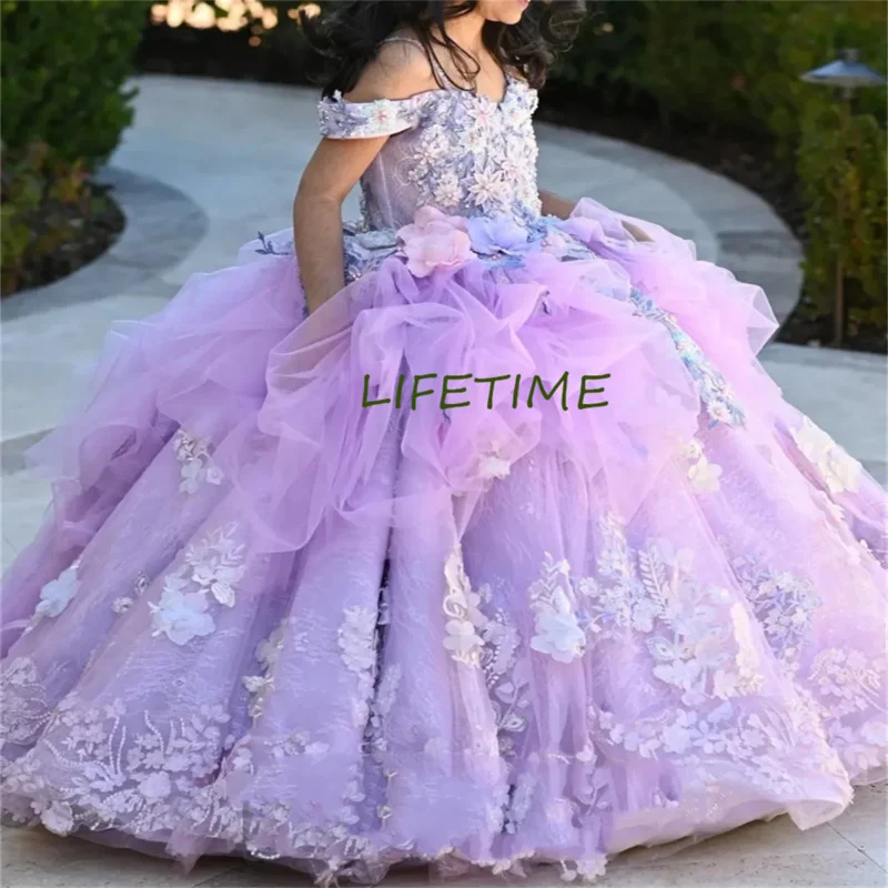 Luxury Flower Girl Dress Crystals Sequin Layered Made To Order Birthday Pageant Communion Robe Baby Party Sacrament