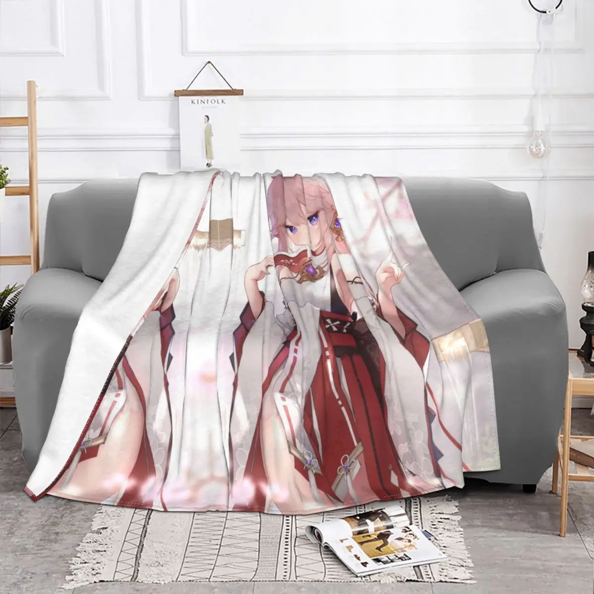 Genshin Blanket Fleece Velvet All Season Cute Super Warm Thin Yae Miko Lovely Throw Blankets For Office Plush Thin Quilt