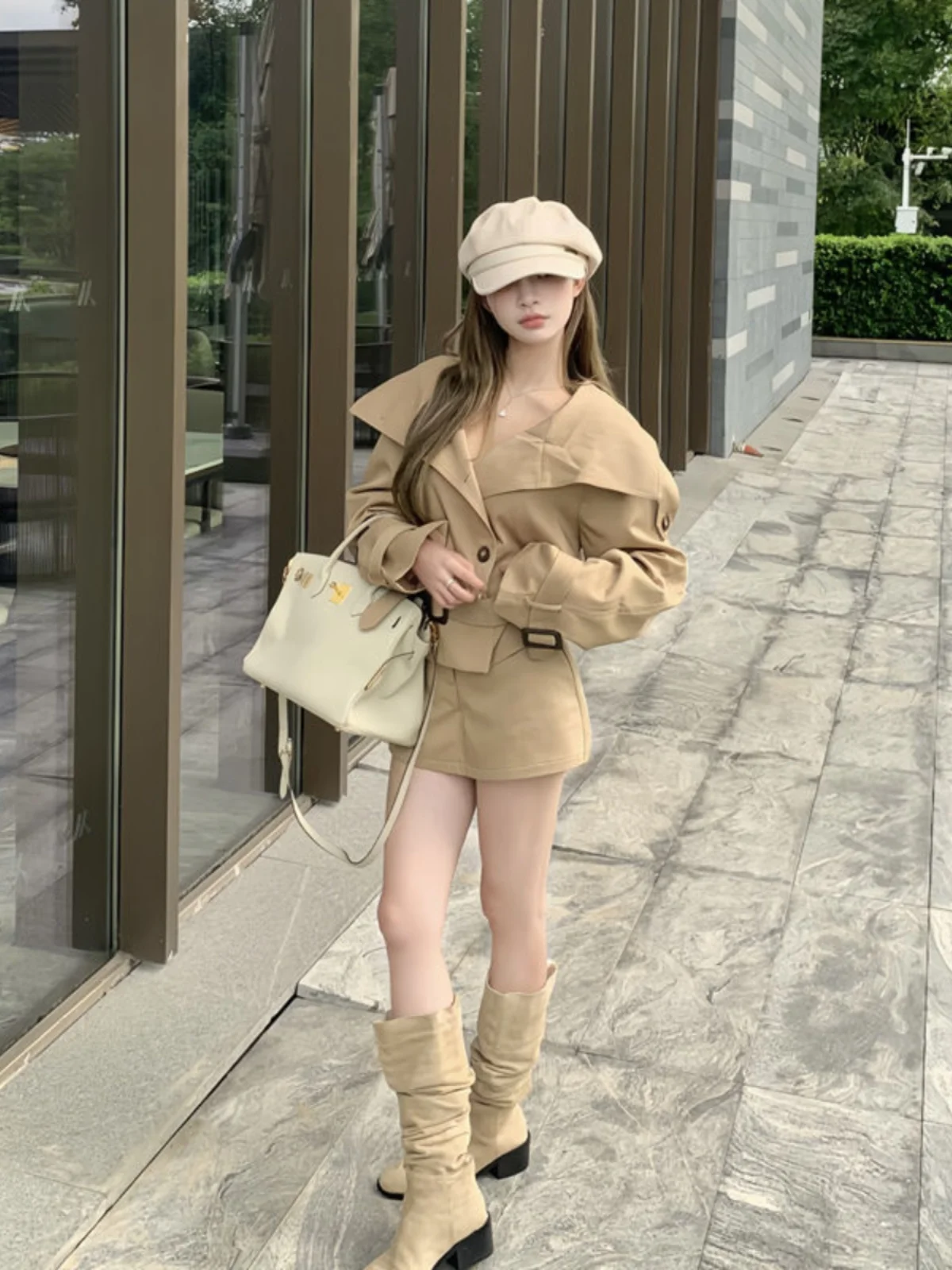 

Retro British Style Short Coat Jacket Women's Wrap Waist Skirt Set Fashionable Autumn 2025 Long Sleeve Two-Piece Ensemble