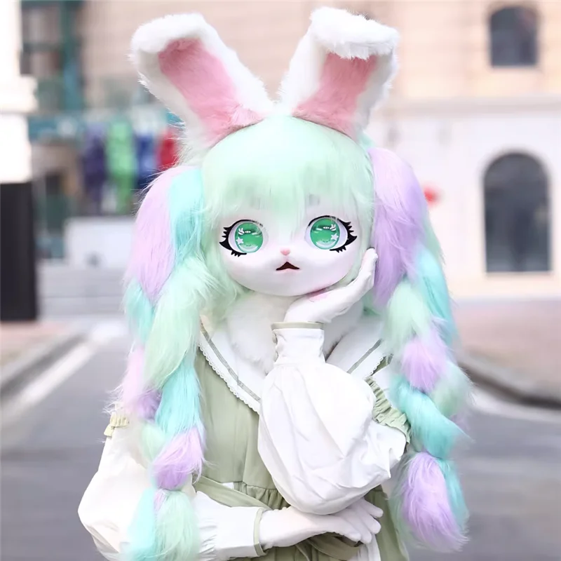Dernières fourrure Kig Fursuit Kigurumi casque fourrure Cosplay patte tête Base Comiket Animal chat lapin poupée bête masque Cosplay accessoire enfant