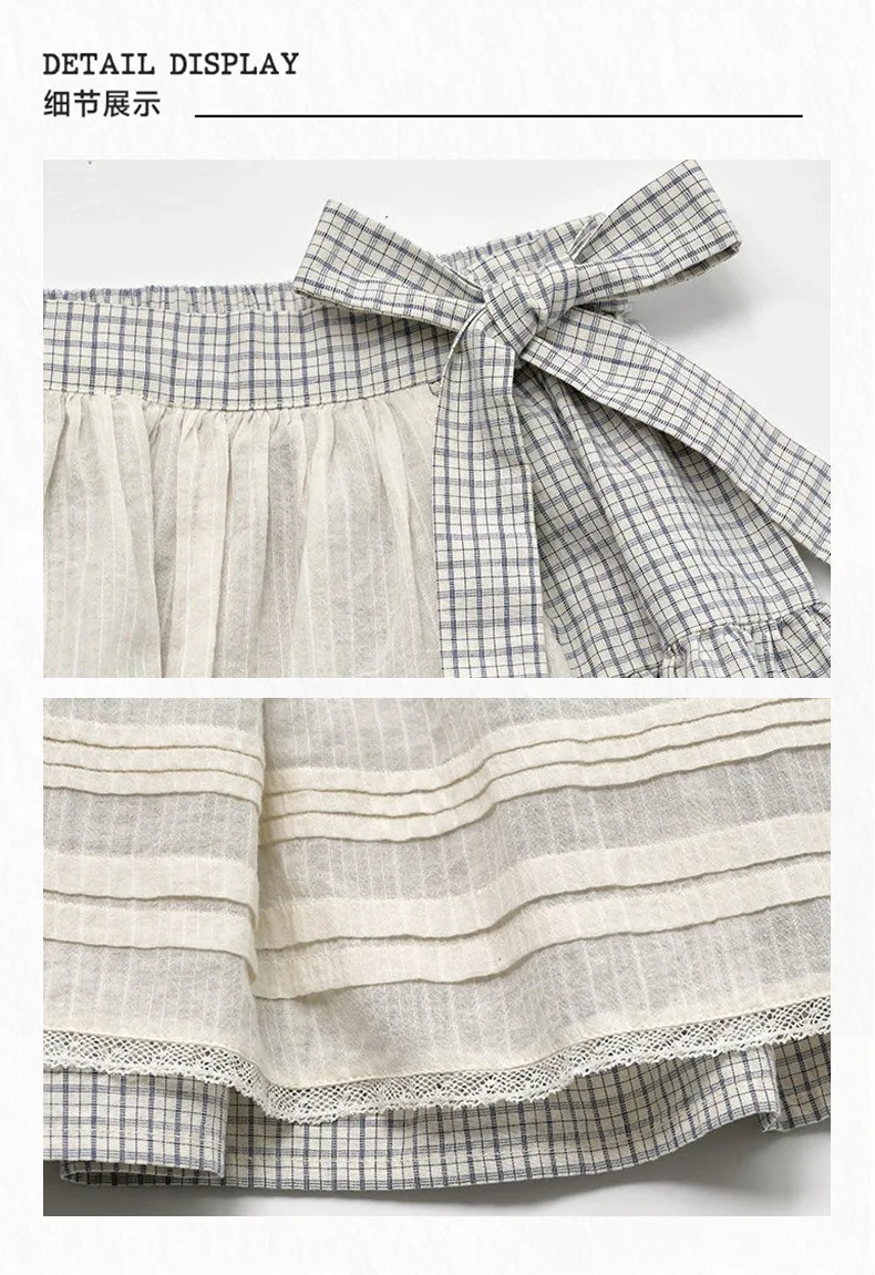 Spring/Summer Plaid Color-Woven Country Fresh Splicing Cotton Halter Skirt for Girls Pure Cotton Girls' Mini Skirt