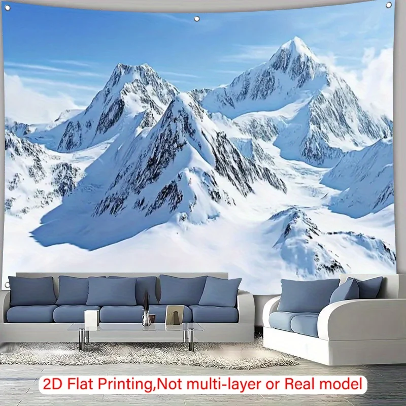 Hyper Realistic Snowy Mountain Landscape Tapestry Wall Hanging Alpine Valley Nature Scenery Decor for Living Room Bedroom Modern