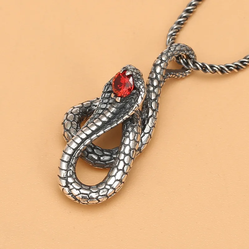 

925 sterling silver stylish glasses snake pendant fashion men's and women's ring thai silver snake necklace jewelry