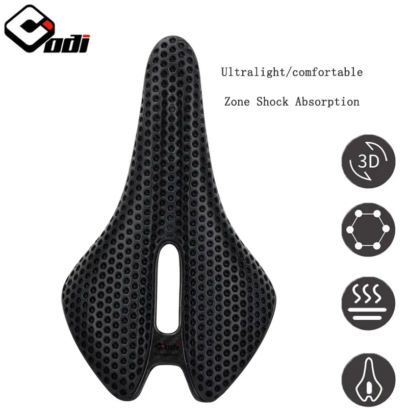 

ODI Carbon Fiber 3D Printing Bike Saddle 150mm Ultra-Light and Breathable Hollow Honeycomb Cushion Soft Seat for Road Bike/MTB