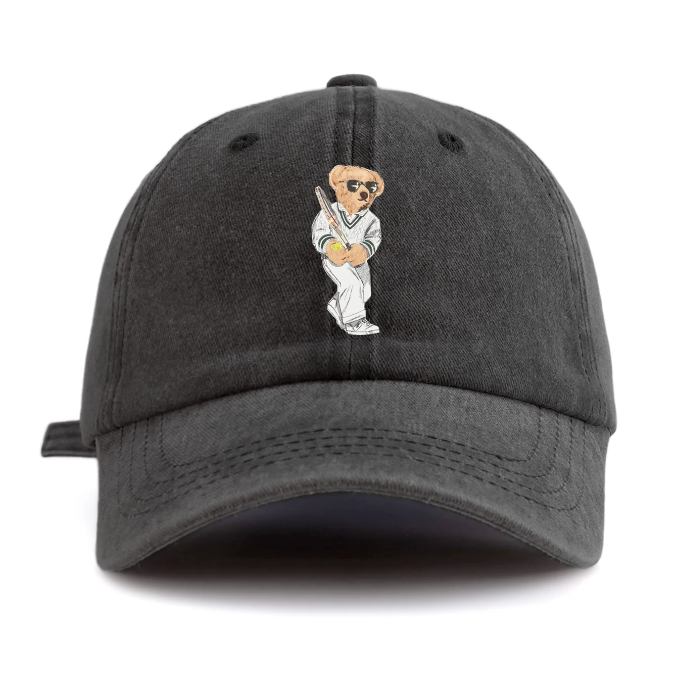 성인용 야구 모자 1개, 야구공 곰 프린트 워싱 야구 모자, 미니멀리스트 레트로 스타일 캐주얼 소프트 조절 가능한 아빠 모자, 선물로 완벽