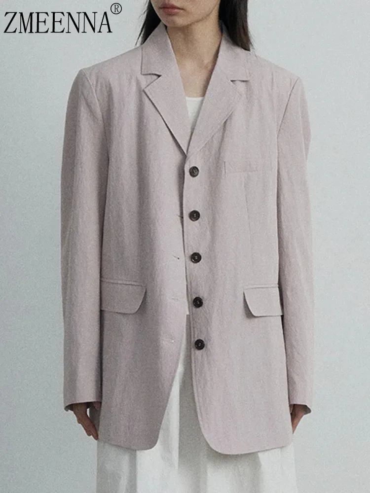 

ZMEENNA Apricot Buckle Big Size Brief Blazer Women New Lapel Long Sleeve Loose Fit Jacket Fashion Tide Spring Autumn 2024 ZM584