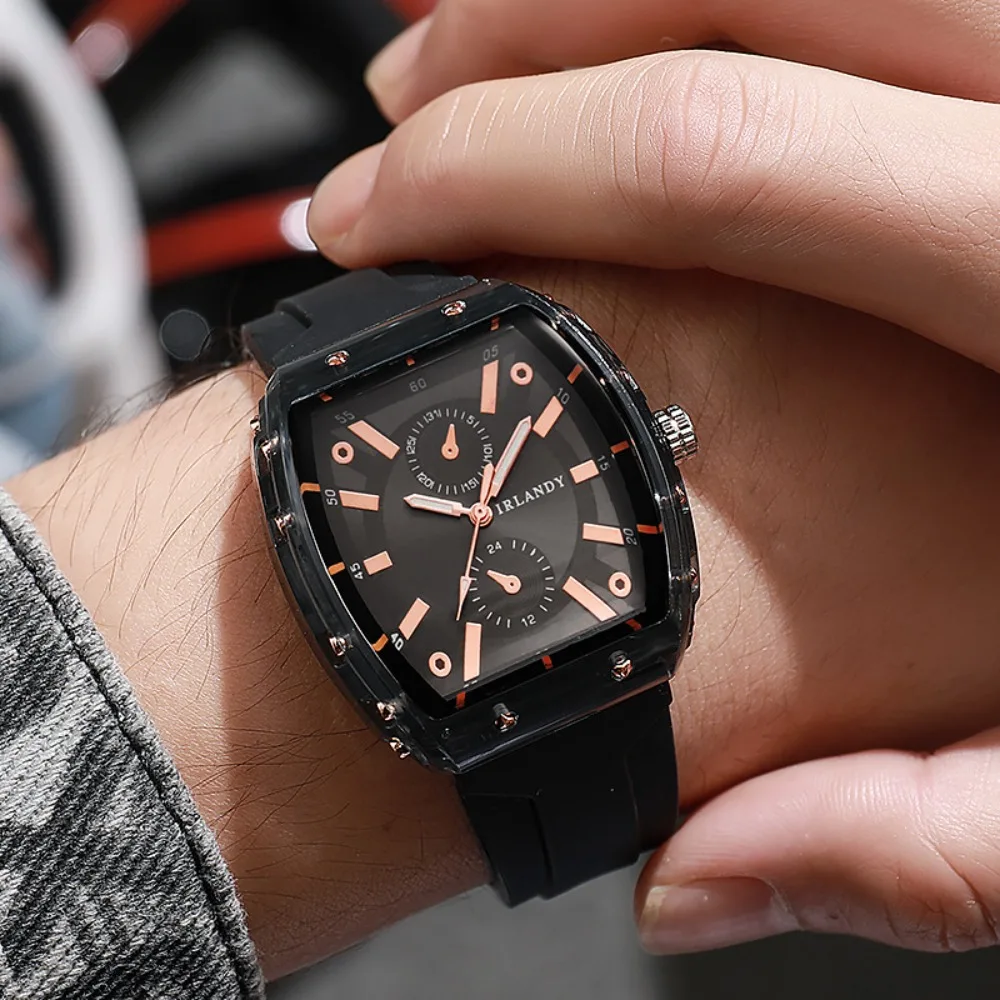 Tonneau Case Women Quartz Watch Transparent Case Without Box Analog Sport Watch Silicone Strap Quartz Wristwatch Gift