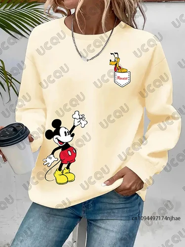 Imagen 2 del producto Camiseta MINSO de manga larga con estampado de Mickey Mouse y Plutón para mujer, moda de otoño, sudaderas informales de Color sólido, Tops de gran tamaño
