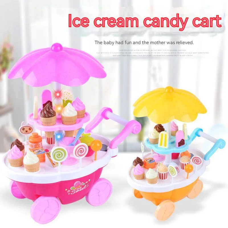 New Mini Simulation Ice Cream Candy Shop Trolley Play Toys Simulated Plays Music And Lighting Set Gift Box Toys 3-6year Old