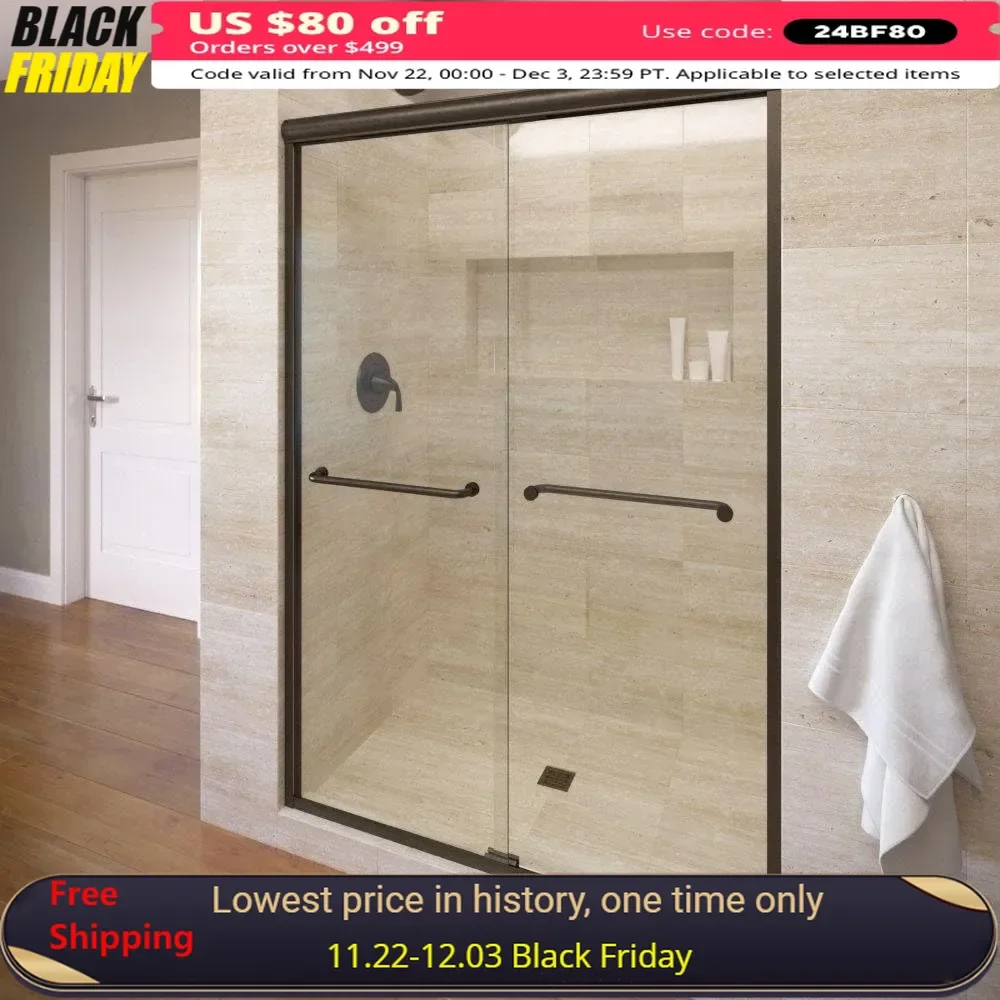 

Shower Door, 44-47 in. Wide, for Showers, with Tempered Coated Glass Panel, Explosion-Proof Film, Frameless Sliding Shower Door