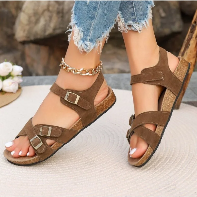 Zuecos de gamuza para mujer, Sandalias planas, plantilla suave con soporte para el arco, zapatos para exteriores, zuecos de gamuza para playa, sandalias, placas, mula de lujo para mujer