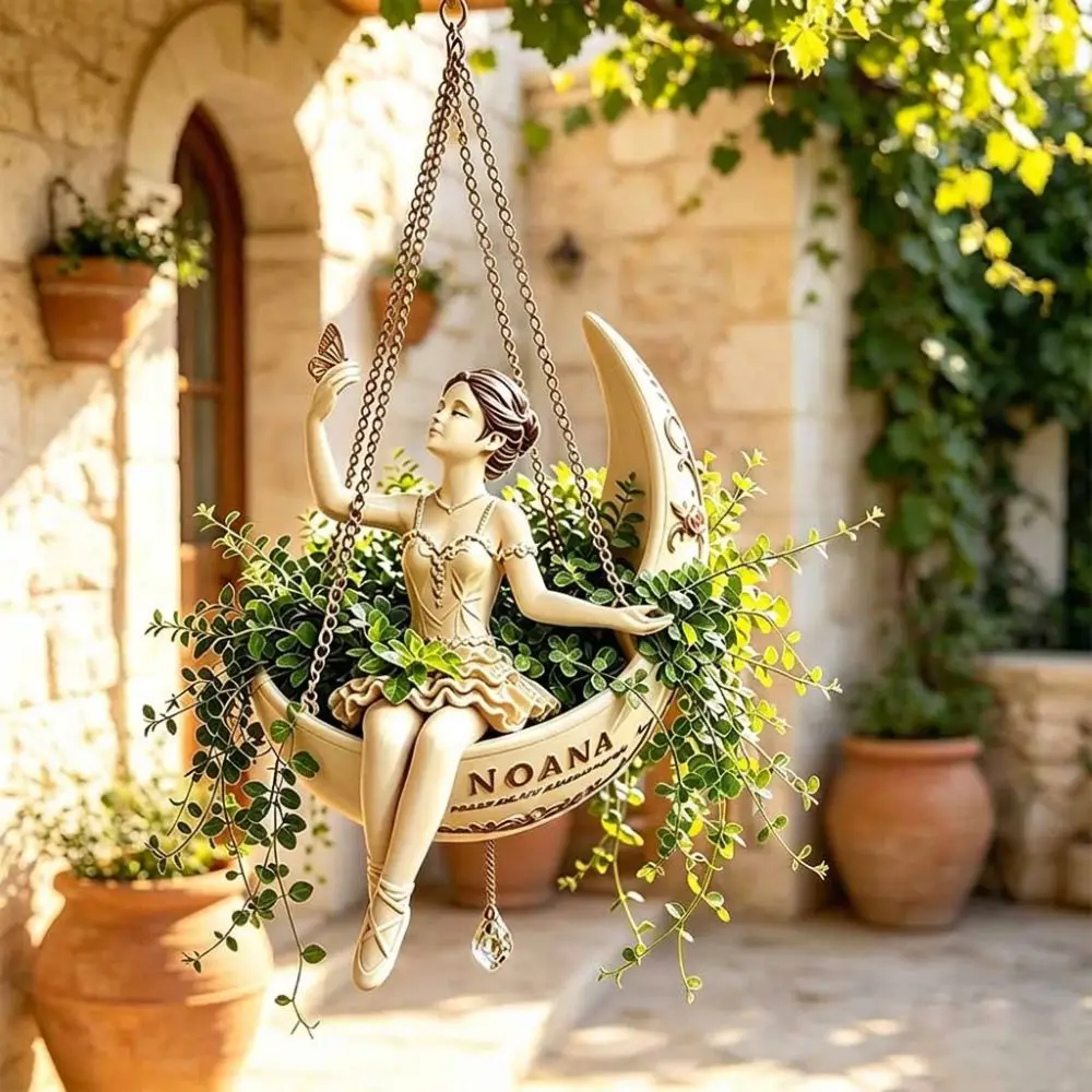 Resin Ballet Dancer Hanging Planter Elegant Ballerina Figure Whimsical Fairy Hanging Plant Basket Weather Resistant Vintage